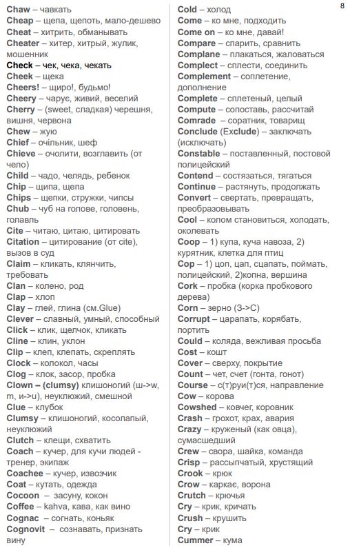 Английские слова с русскими корнями. Словарь 1000 слов в PDF